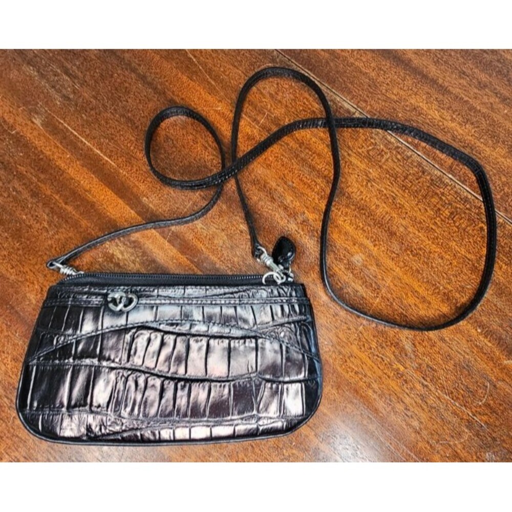Brighton Black and Brown Croc Small Crossbody Shoulder Envelope Bag 8"x4"